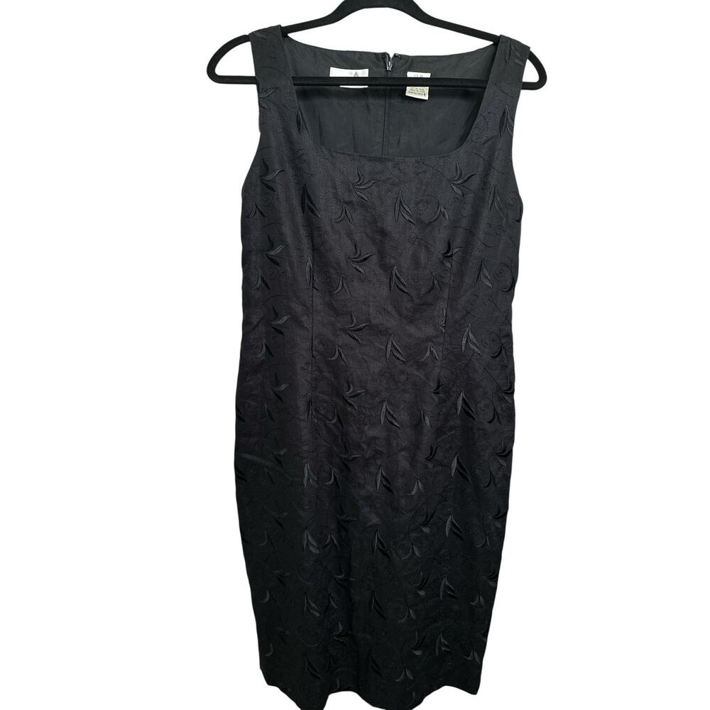 Vintage liz Claiborne career black Embroidery Dress Size 6 100%linen